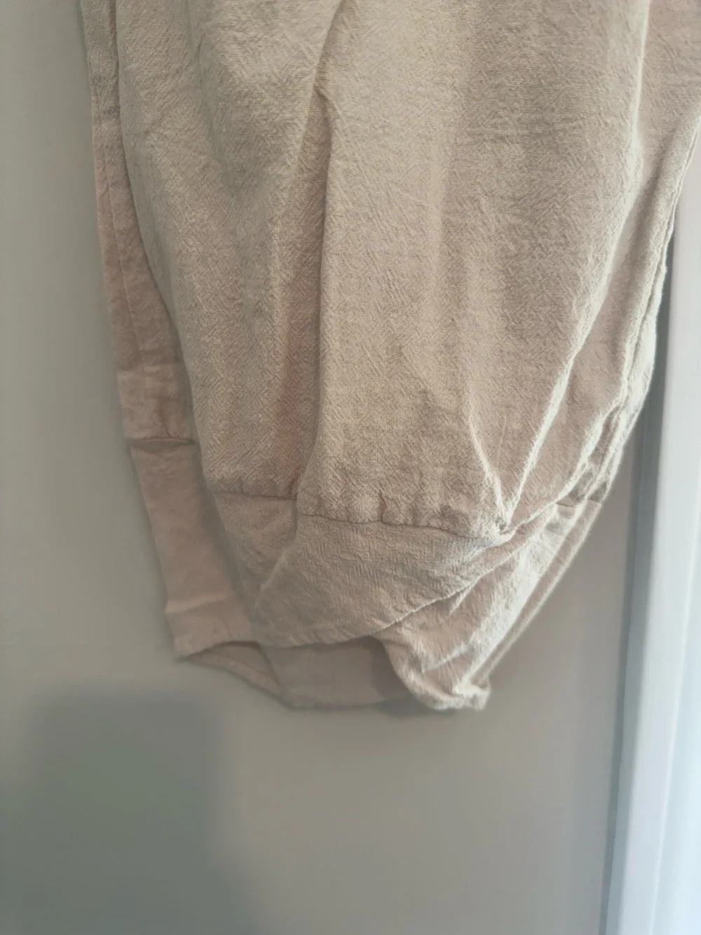 L-Retro Beige Wide Leg Pants Size L Boho Linen Look Elastic Waist Pockets